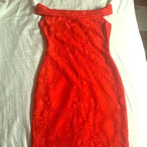 Vintage Caché cold shoulder red cocktail dress